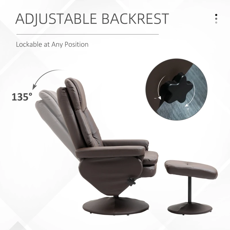 HOMCOM PU Leather Recliner Chair with Ottoman, Swivel Recliner and Ottoman with Round Wrapped Base for Living Room, Brown