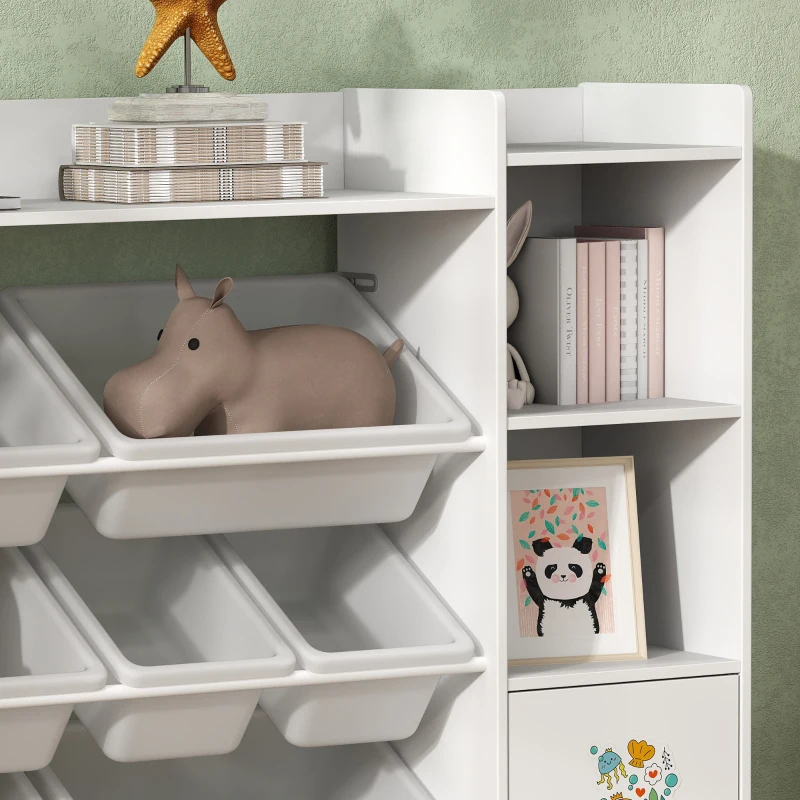 Qaba Kids Toy Organizers and Storage with 8 Removable Storage Bins and Bookshelf, White