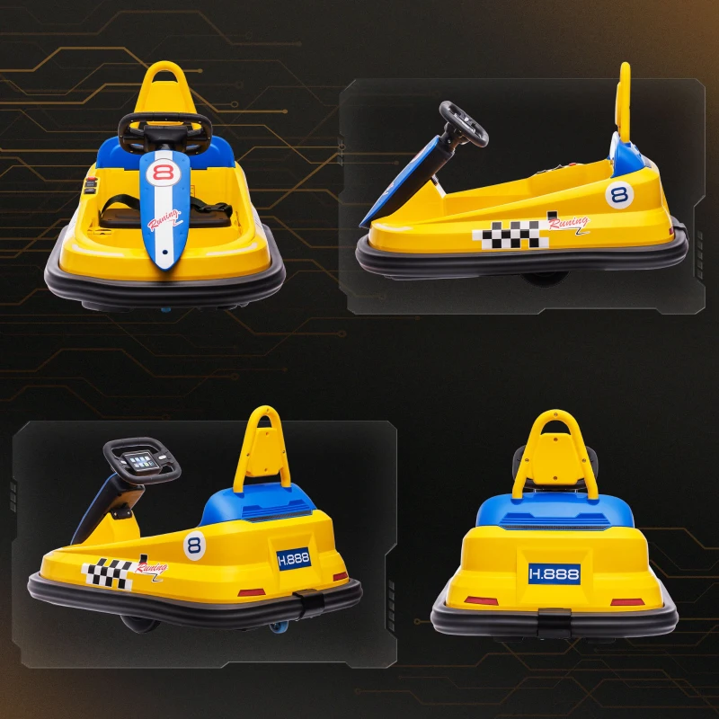 Aosom Bumper Car for Kids, 360° Rotation 6V Electric Ride On Bumper, Yellow