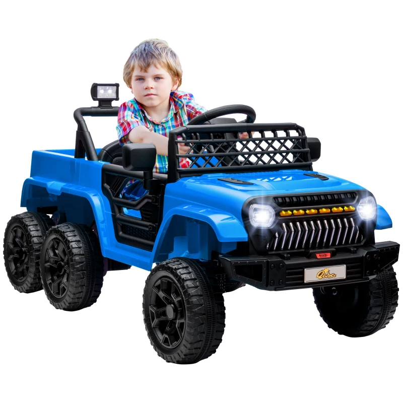 Qaba 12V 4x4 Kids Electric Car w/ 2WD/4WD Switchable, Remote Control, Spring Suspension System, Back Trailer, Light Blue