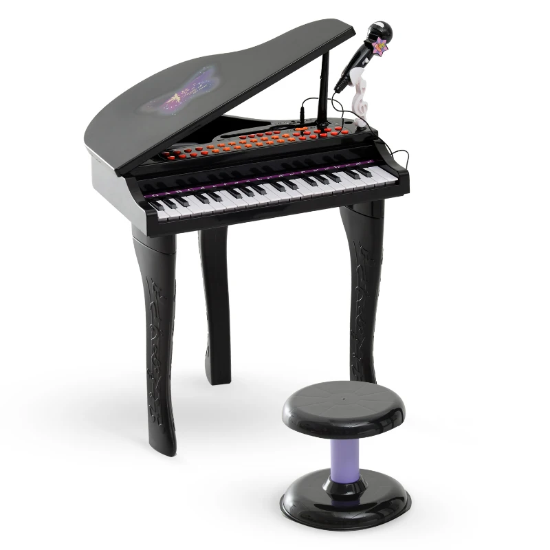 Qaba Mini Electronic Musical Piano 37 Key Keyboard Multifunction Kids Toy with Microphone Stool (Black)
