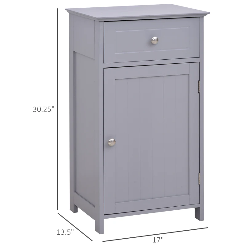 kleankin Bathroom Cabinet with Drawer and Shelf, Toilet Vanity Cabinet for Toilet Paper, Towels or Shampoo, Grey