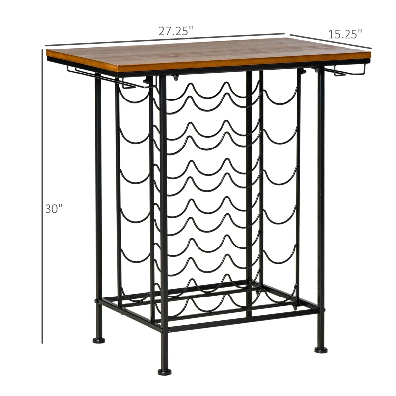 HOMCOM 24-Bottle Industrial Modern Wine Rack Table, Freestanding 6 Tier Wine Bottle Organizer with Glass Stemware Holder , Natural / Black