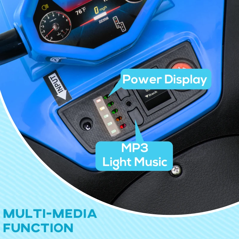 Qaba 12V Kids ATV with Spring Suspension, Forward & Reverse, LED Lights, Music, MP3, Blue
