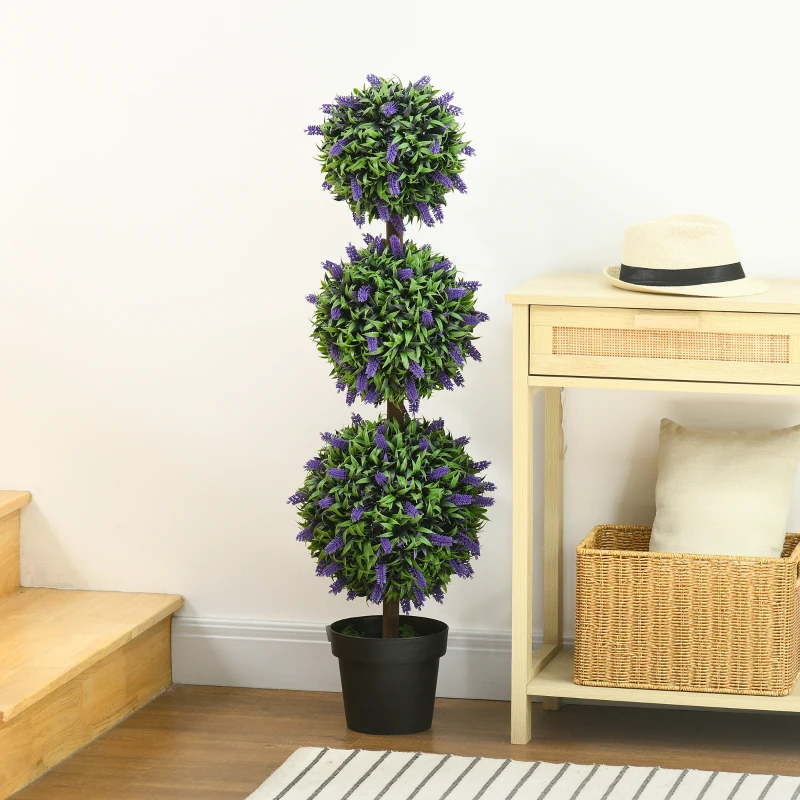HOMCOM 3.5ft Set of 2 Artificial Plants, Lavender Flowers Ball Trees with Pot, for Home Indoor Outdoor Decor