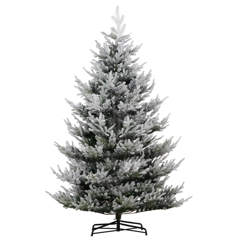 HOMCOM 9 FT Artificial Christmas Tree, Flocked Hinged Xmas Tree with 1939 Tips, Steel Base, Auto Open, Green