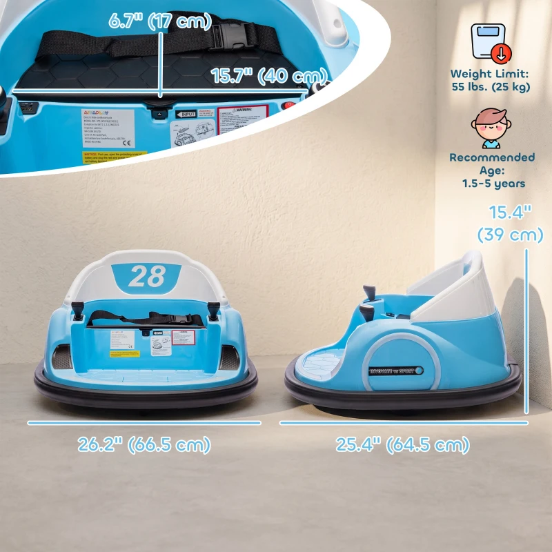 Qaba 12V Bumper Car for Toddlers, Ride On Car with 360 Degree Remote Control, Lights Music Horn, for 1.5-5 Years, Light Blue