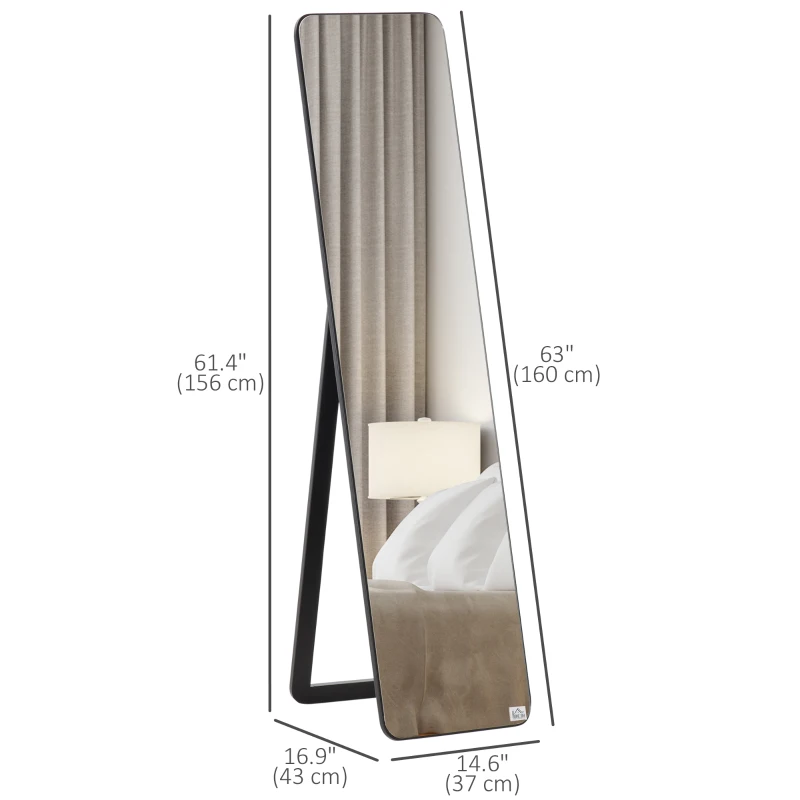 HOMCOM Full Length Mirror for Bedroom, Free Standing Dressing Mirror, Wall Mirror with Wood Frame, 15" x 61", Black
