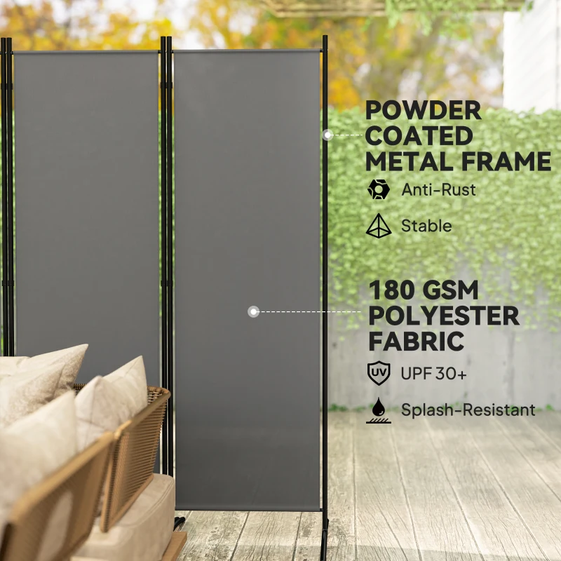 Outsunny 6 Panel Folding Outdoor Privacy Screen with Stable Base, 5.7FT Tall Room Divider with UV30+ Protection, Grey