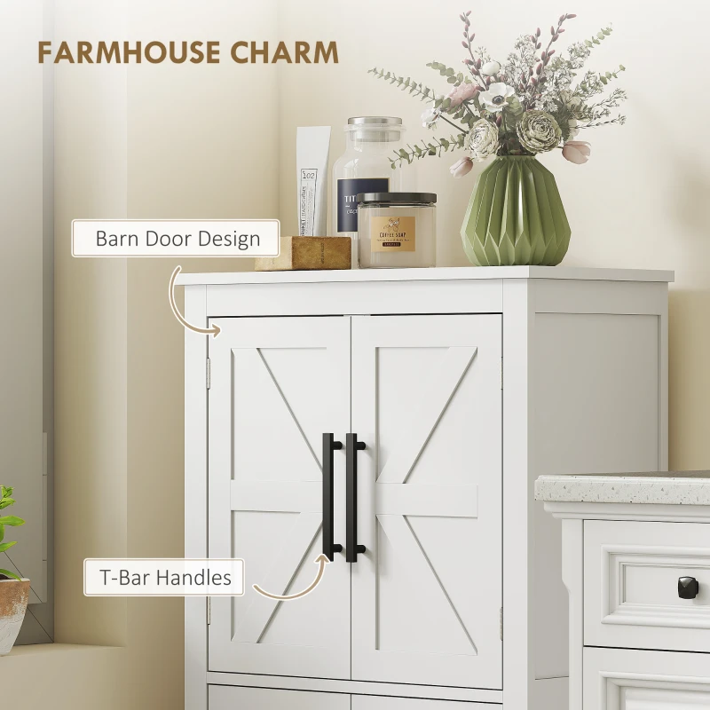 HOMCOM Bathroom Floor Storage Cabinet, Farmhouse Bathroom Cabinet with 4 Doors and Adjustable Shelf, White