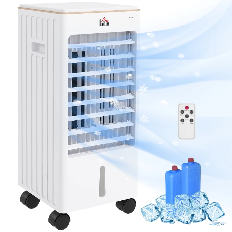 HOMCOM Room Air Cooler with Ice Packs, Ice Cooling Fan Water Conditioner Humidifier Unit with Remote, Timer, Wheels