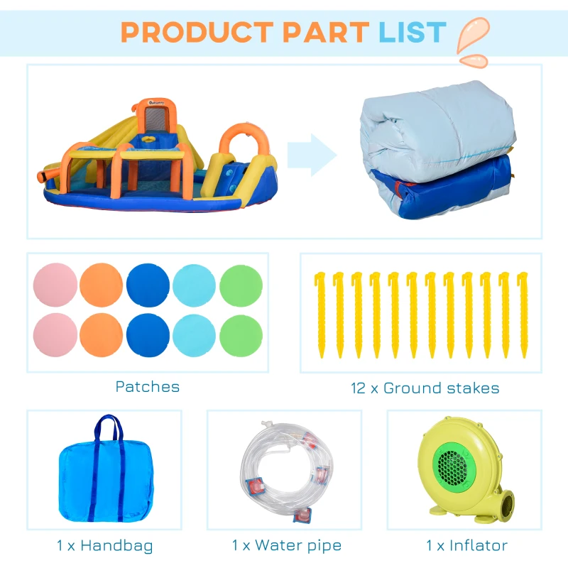 Outsunny 6-in-1 Inflatable Water Slide Kids Bounce House Jumping Castle Includes Slide Basket Pool Climbing Wall Tunnel