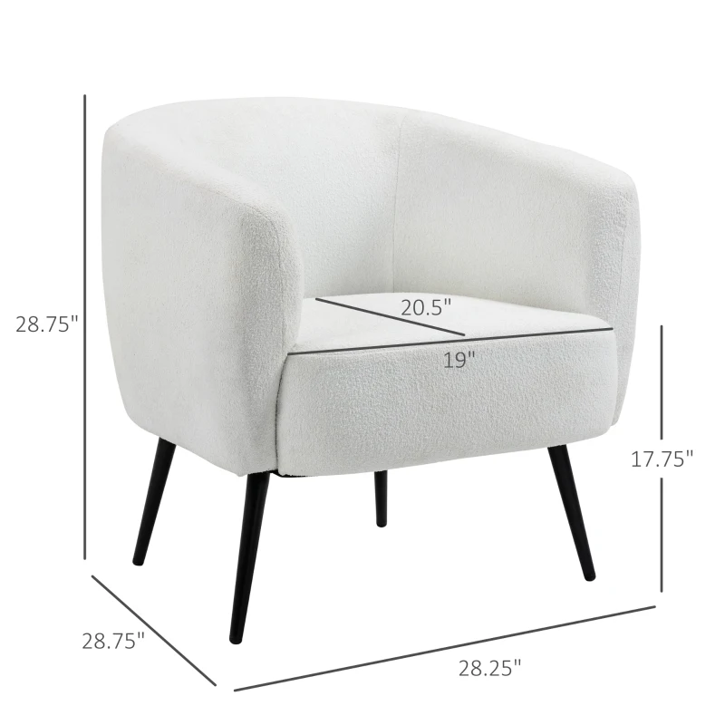 HOMCOM Accent Chair Modern Barrel Armchair with Metal Legs, Cream