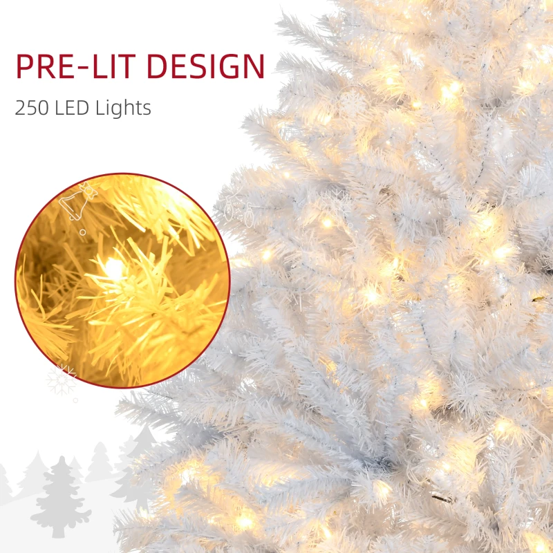 HOMCOM 6' Prelit Artificial White Christmas Trees Home Decor, with Warm White LED Lights, Auto Open, Steel Base