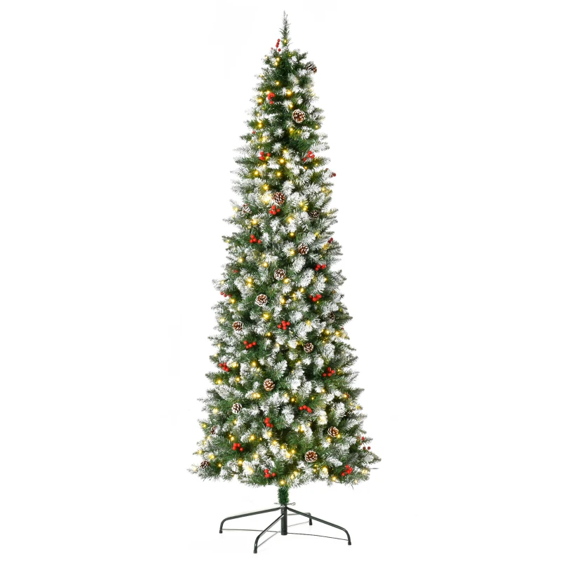 HOMCOM 7.5ft Pre-Lit Snow-Dipped Artificial Christmas Tree with Realistic Branches, 350 LED Lights, Pine Cones