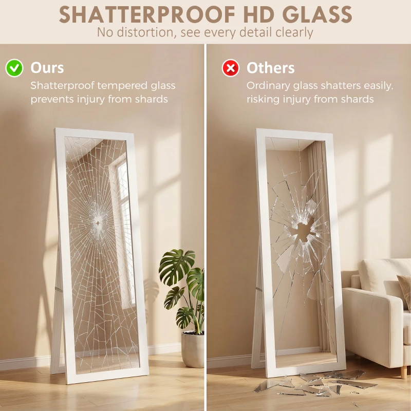 HOMCOM 15" x 62" Full Length Mirror for Bedroom, Free Standing Dressing Mirror, Wall Mirror for Living Room, White