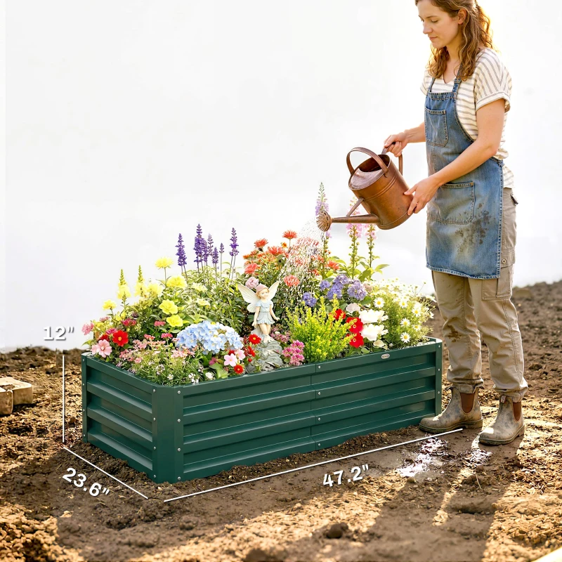 Outsunny Galvanized Raised Garden Bed, 4' x 2' x 1' Metal Planter Box, for Growing Vegetables, Flowers, Herbs, Succulents, Green