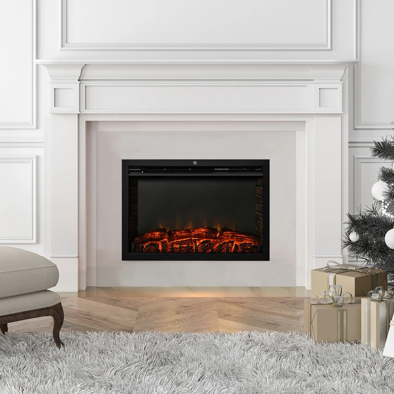 HOMCOM 30" Electric Fireplace Insert, Modern Recessed Fireplace Heater with Realistic Flame, Adjustable Brightness, and Remote Control, Heats 215 Sq. Ft., 750/1500W, Black