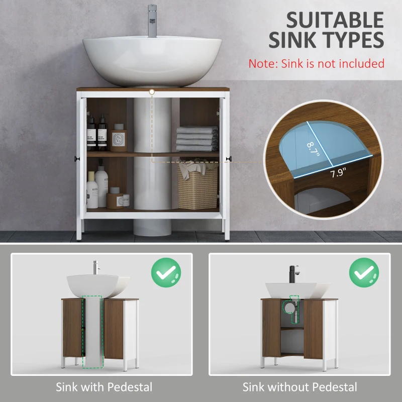 kleankin Bathroom Sink Cabinet, Freestanding Under Sink Cabinet Adjustable Shelf