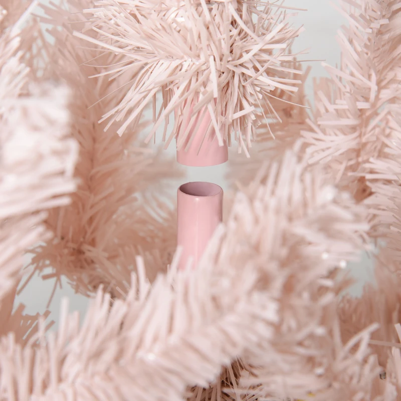 HOMCOM 6' Tall Unlit Pencil Fir Artificial Christmas Tree with Realistic Branches and Steel Base, Pink and White