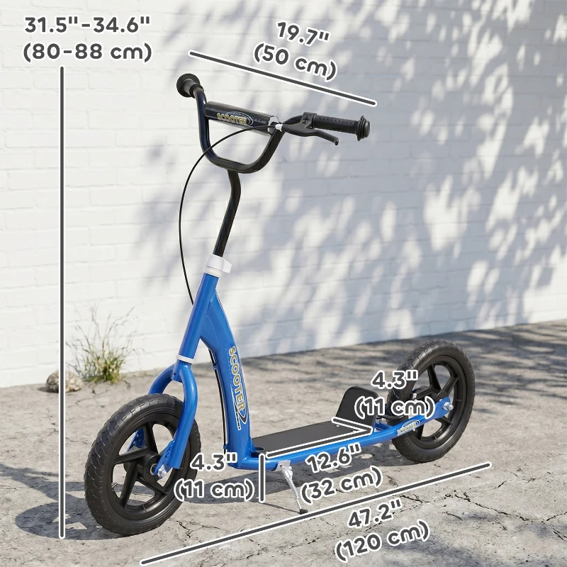 HOMCOM Adjustable Kids Pro Stunt Scooter Children Street Bike Bicycle Ride On with 12” Tire (Blue)