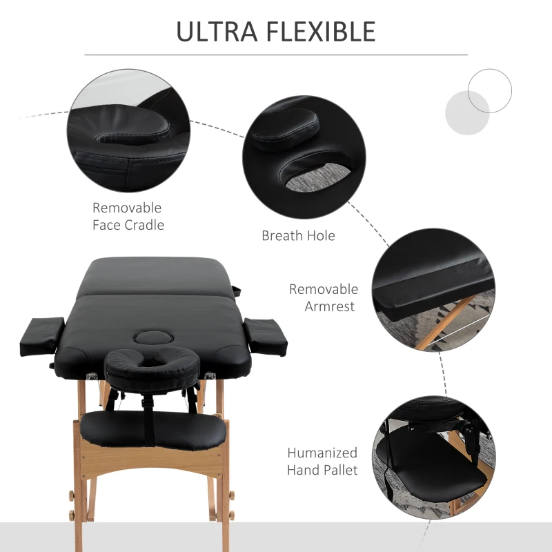 HOMCOM Height Adjustable Professional Salon Spa Facial Couch Bed, Portable Folding Massage Table, Black