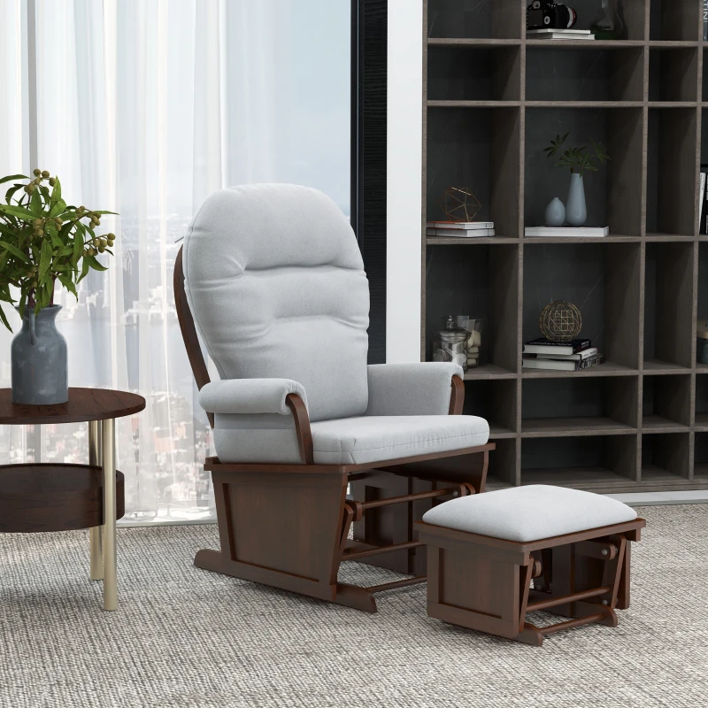 HOMCOM Rocking Chair Set with Ottoman, Nursery Glider Rocker with Footrest, Padded Cushion Seating and Wood Base, Light Gray