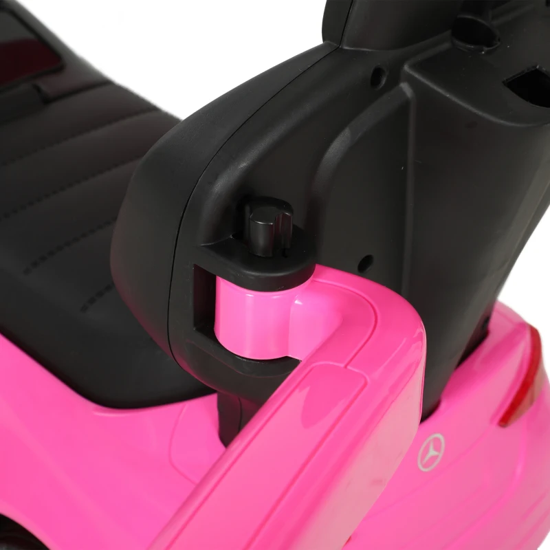 Qaba 3 in 1 Toddler Push Car Licensed Mercedes-Benz with Push Handle, Canopy, Guardrails, Horn, Music for 18-36 Months, Pink