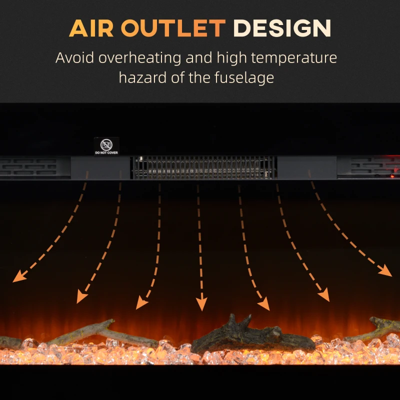 HOMCOM 36" Recessed or Wall Mounted Electric Fireplace Heater with Remote Control, Adjustable Flame Color and Brightness