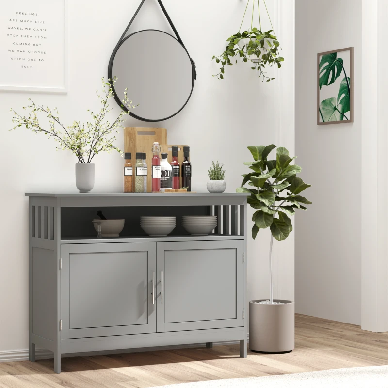 HOMCOM Kitchen Sideboard, Buffet Cabinet, Wooden Storage Console Table with 2-Level Cabinet and Open Shelf, Gray