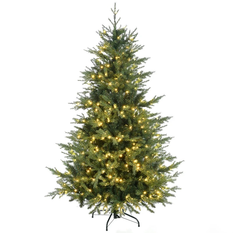 HOMCOM 6' Artificial Prelit Christmas Trees Holiday Decor with Warm White LED Lights, Auto Open, 8 Light Modes