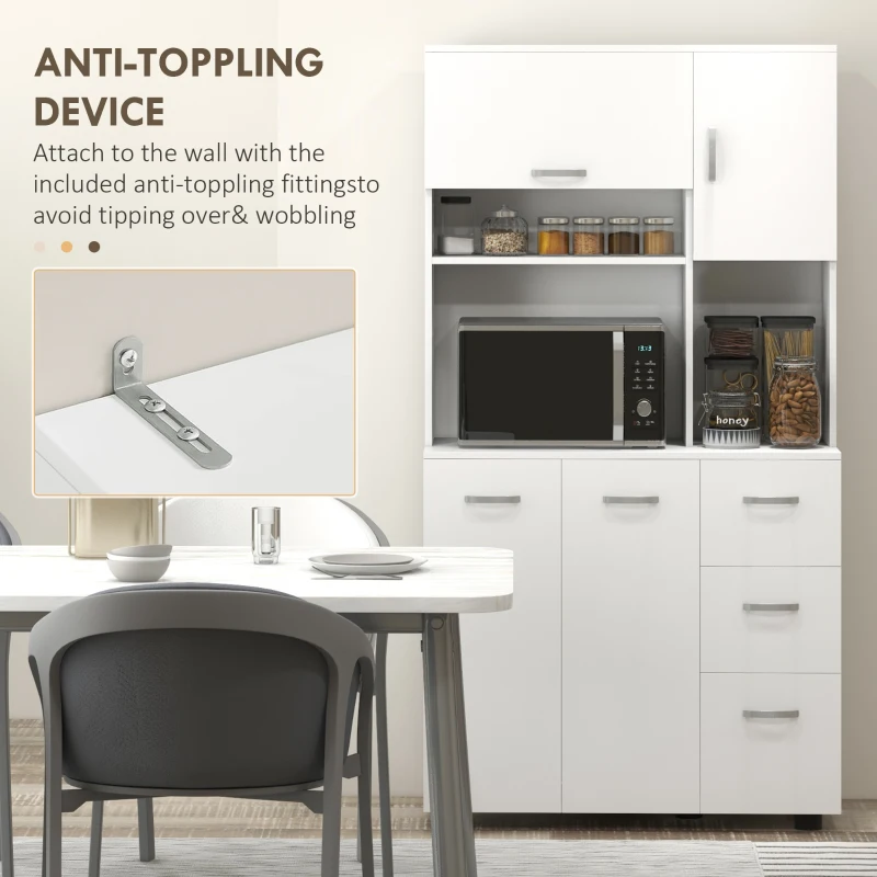 HOMCOM 66" Buffet with Hutch, Freestanding Kitchen Pantry with 2 Large Cabinets, 1 Pull Up Cabinet, 3 Drawers, White