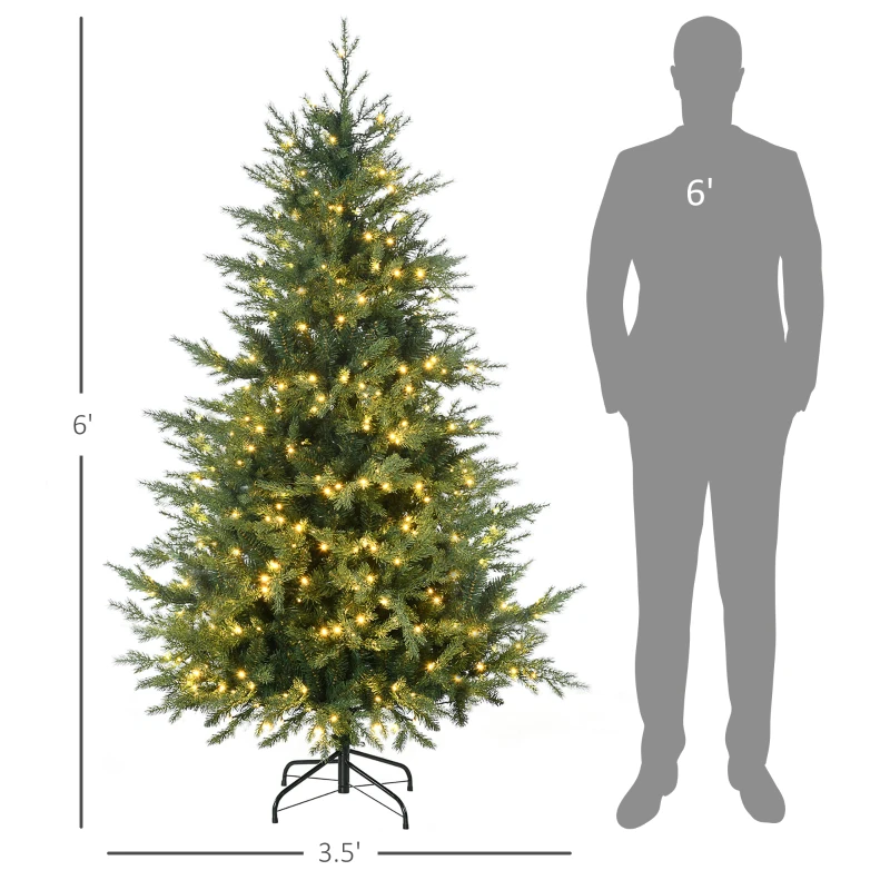 HOMCOM 6' Artificial Prelit Christmas Trees Holiday Decor with Warm White LED Lights, Auto Open, 8 Light Modes