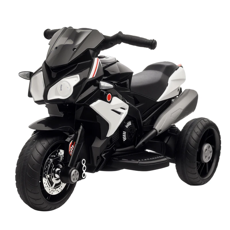 Qaba Kids Electric Motorcycle Ride-On Toy with 3 Wheels, Music, Horn, Lights, Black