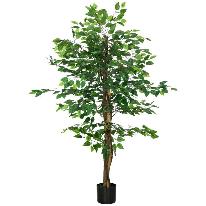 HOMCOM 5ft Artificial Tree Ficus, Indoor Fake Plant with Pot, for Home Decor