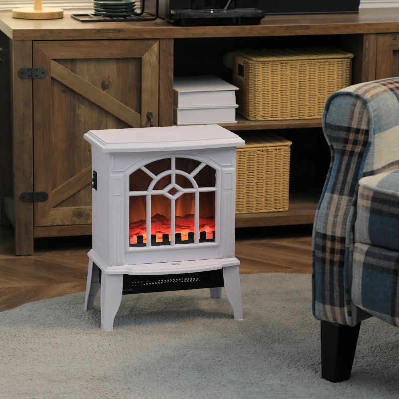 HOMCOM Electric Fireplace Heater, Freestanding Fireplace Stove with Realistic Flame and Overheat Protection, 750W/1500W, White