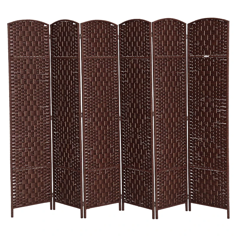 HOMCOM 6ft Folding Room Divider, 6 Panel Wall Partition with Wooden Frame for Bedroom, Home Office, Brown