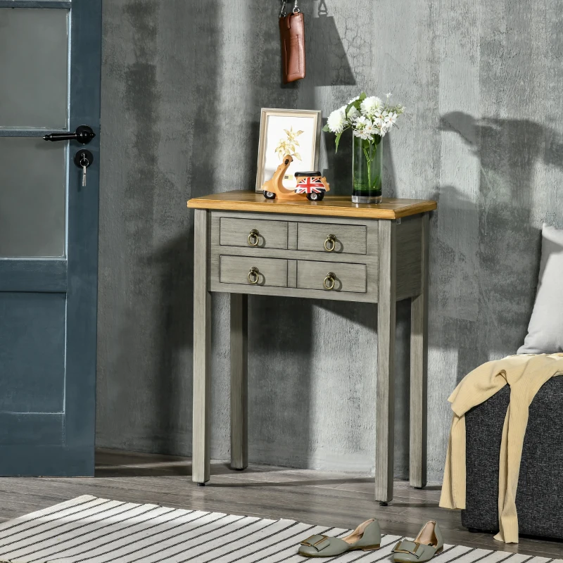 HOMCOM Vintage Console Table with 2 Drawers, Retro Entryway Table for Hallway, Living Room and Hallway, Grey
