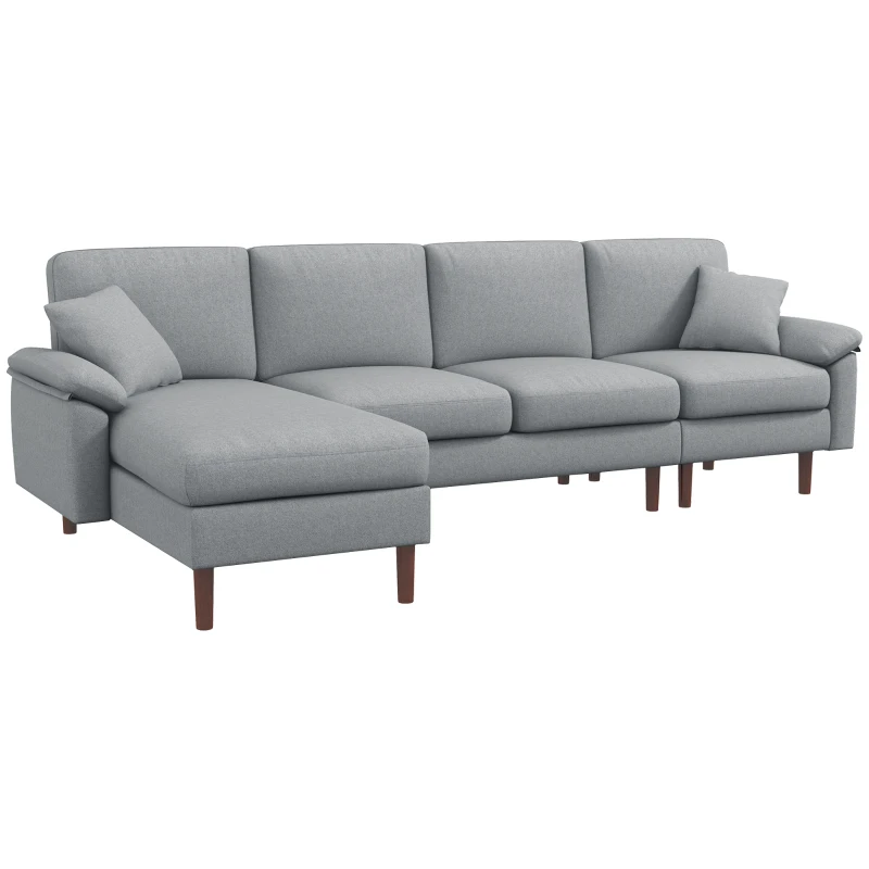 HOMCOM L Shape Sofa, Modern Sectional Couch with Reversible Chaise Lounge, Pillows and Wooden Legs for Living Room, Gray
