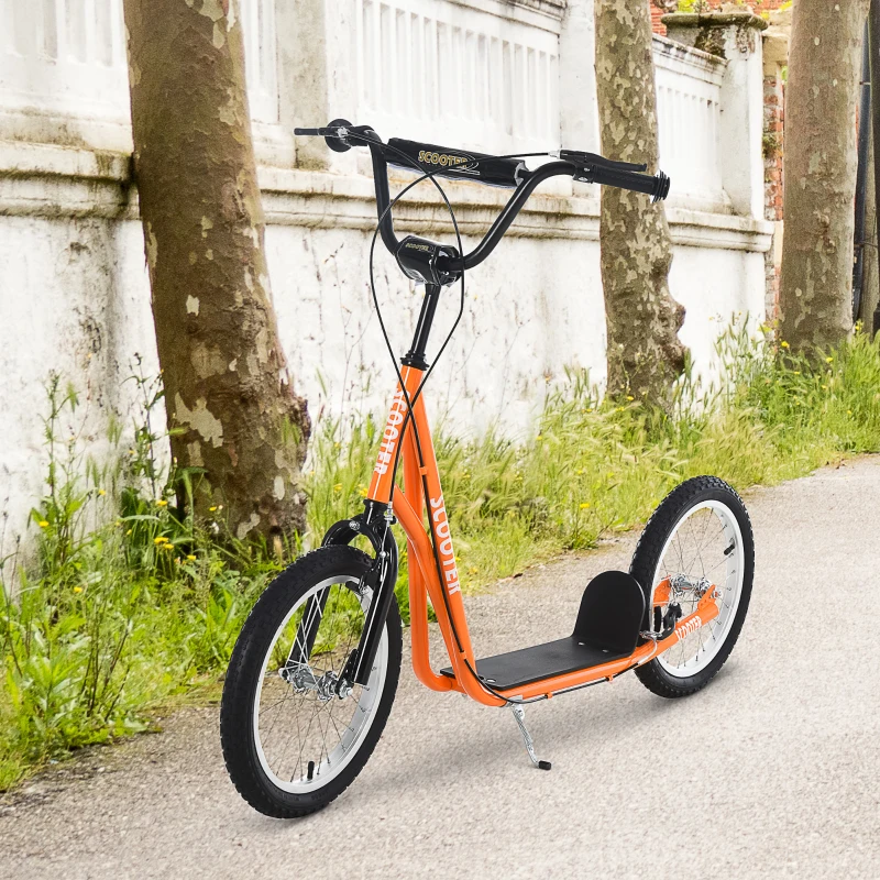 Aosom Youth Scooter Kick Scooter for Kids 5+ with Adjustable Handlebar Front and Rear Dual Brakes, Orange