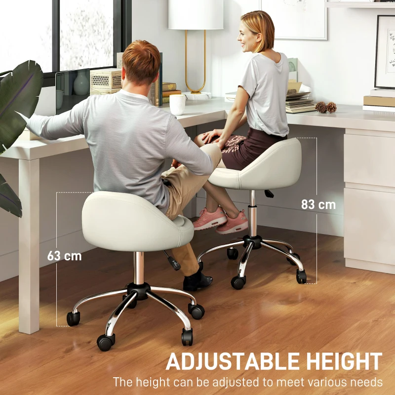 HOMCOM Salon Stool, Adjustable Rolling Stool, White