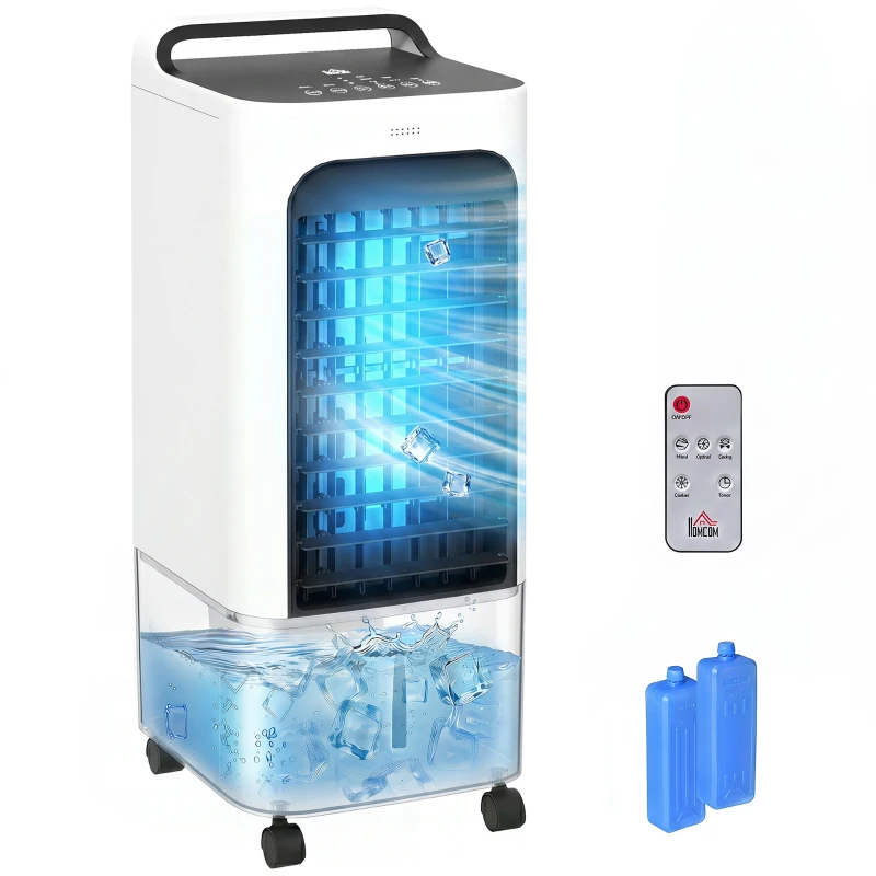 HOMCOM Room Air Cooler with Ice Packs, Ice Cooling Fan Water Humidifier Unit with Remote, Timer, Oscillating
