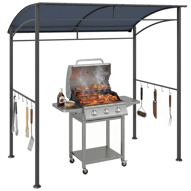 Outsunny 7' x 5' BBQ Grill Gazebo Tent, Garden Grill Canopy with Steel Frame and Hooks, Outdoor Sun Shade, Grey