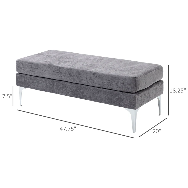 HOMCOM 48 Inches Upholstered Bedroom Bench, Modern End of Bed Bench with Double Layer Seat Cushions and Steel Legs, Dark Gray