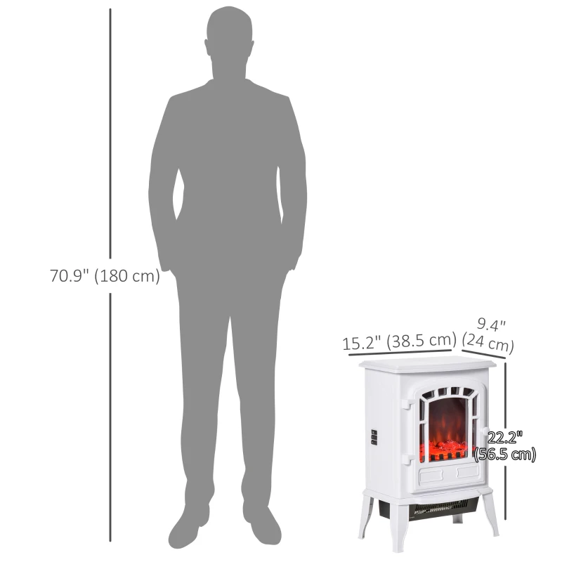 HOMCOM Electric Fireplace Heater, Freestanding Fireplace Stove with Realistic Flame Effect Overheat Protection 750W/1500W White