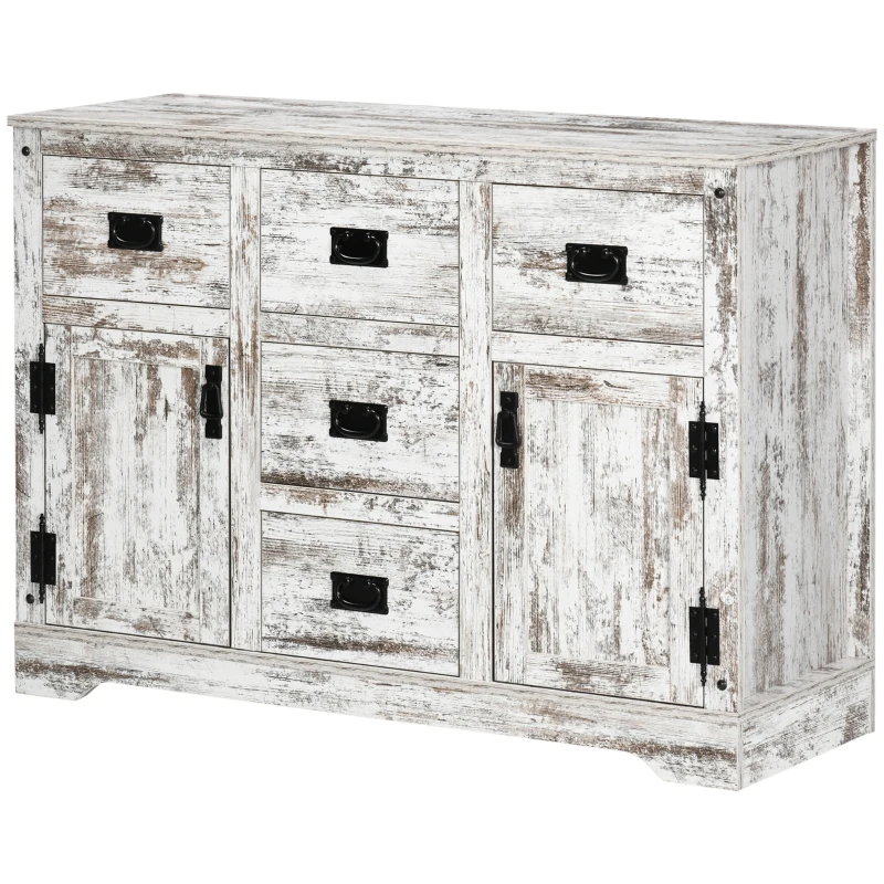 HOMCOM Sideboard Buffet Kitchen Sideboard Cabinet with Five Drawers Two Door Cabinets Adjustable Shelf for Living Room White