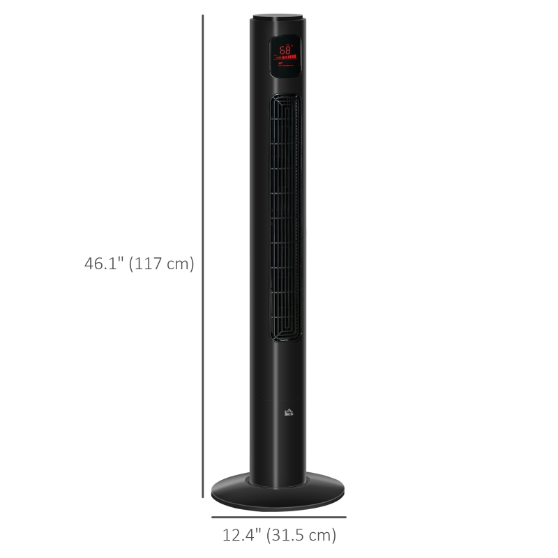 HOMCOM Freestanding Tower Fan Cooling for Home Bedroom with Oscillating, 3 Speed, 12h Timer, LED Sensor Panel, Remote Controller, Black
