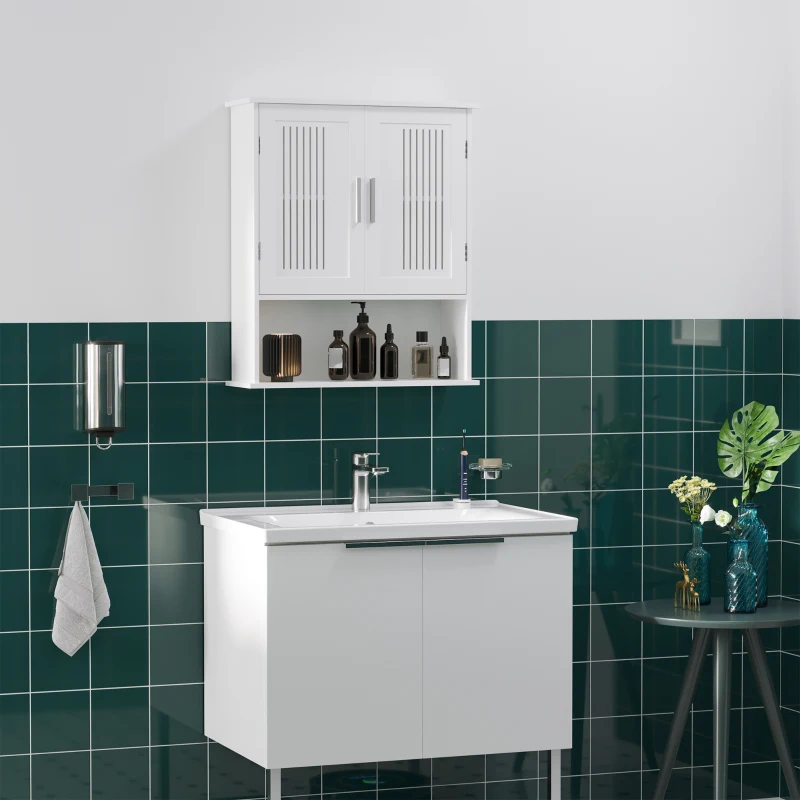 kleankin Modern Wall Mount Bathroom Cabinet, Storage Organizer with 2 Door Cabinet and Shelf, White