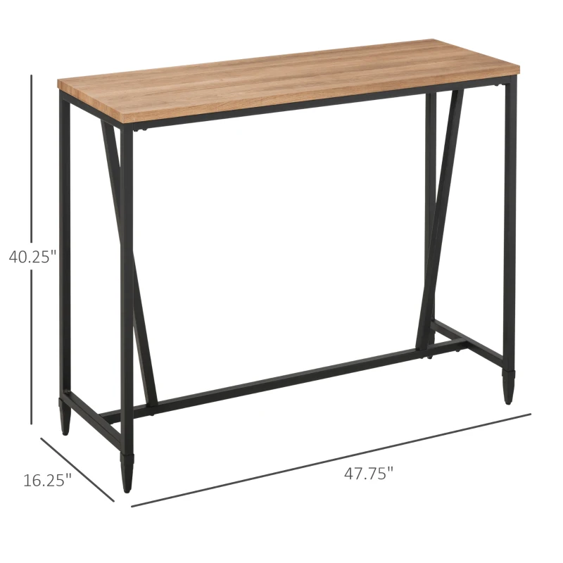 HOMCOM 47.75 Inch Bar Table with Metal Legs, Rustic Industrial Pub Table with Large Tabletop for Home Bar, Kitchen or Dining Room, Brown