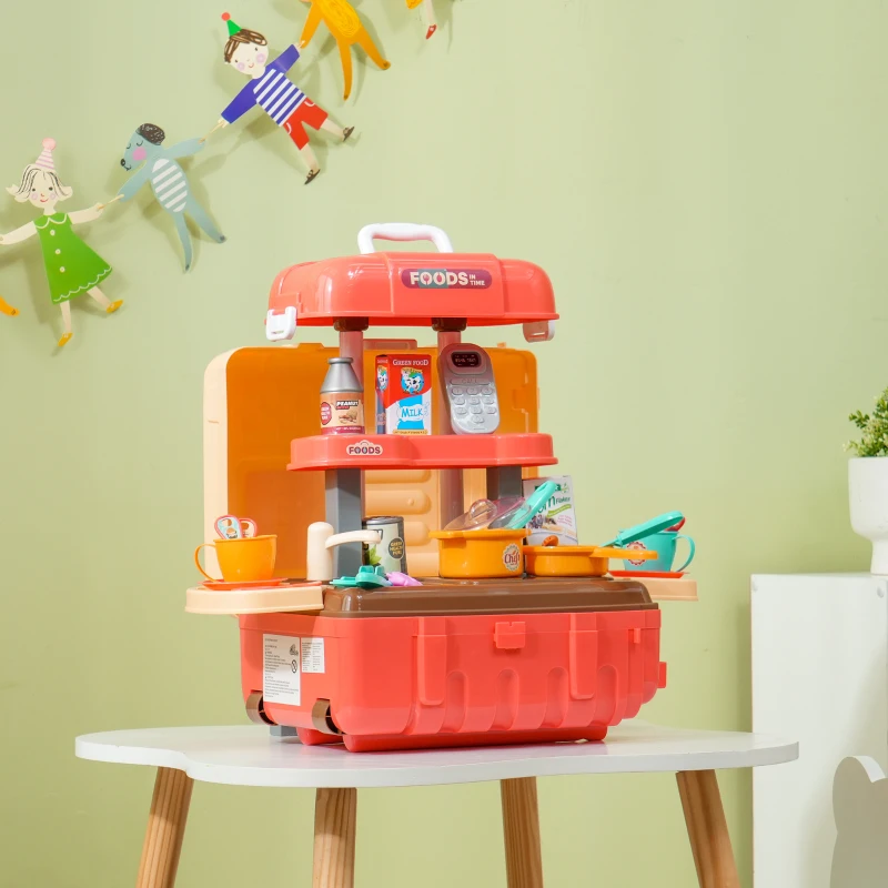 Qaba 3 in 1 Foldable Play Kitchen Set, Pretend Play Toys for Toddlers 3-6 Years Old, Multicolor